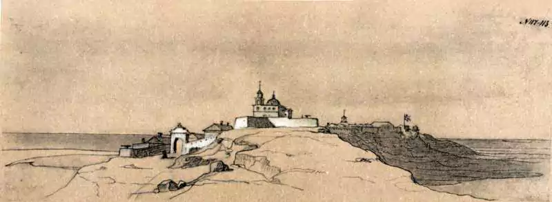 Рисунок Т. Г. Шевченко Новопетровское укрепление с Хивинской дороги 1856 – 1857 год