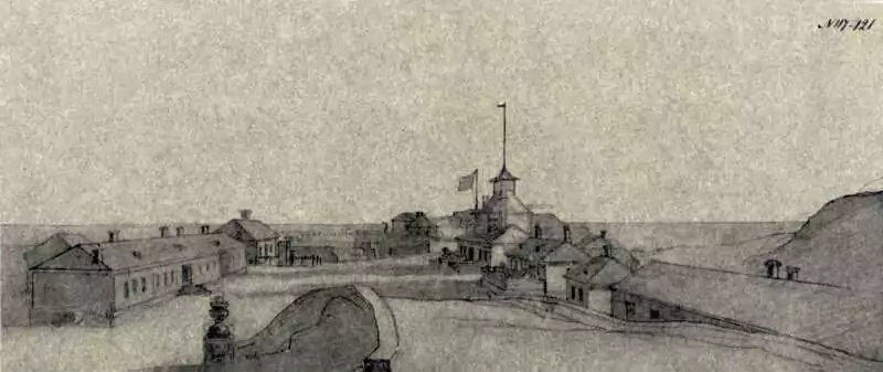 Рисунок Т. Г. Шевченко Новопетровское укрепление. Внутренний вид 1856 – 1857 год
